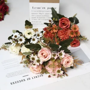 Available colors for artificial rose and daisy mixed flower bouquet
