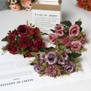 Available colors for artificial rose and daisy mixed flower bouquet