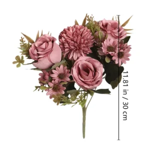 Alternate view of dusty mauve size 30cm artificial rose and daisy mixed flower bouquet