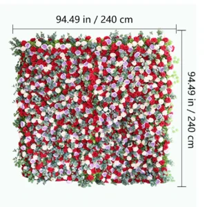 Size diagram for artificial rose eucalyptus flower wall backdrop, 240 cm