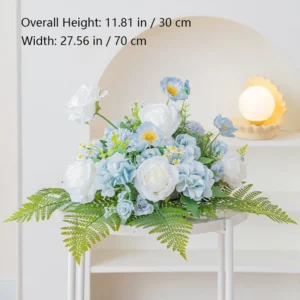 Size diagram for blue white fern artificial rose fern table centerpiece collection