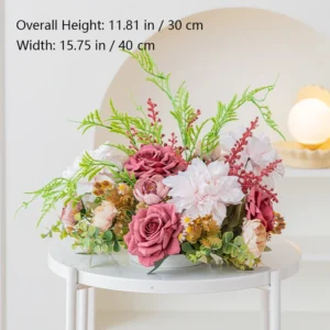 Size diagram for burgundy fern artificial rose fern table centerpiece collection