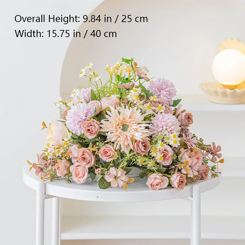 Size diagram for garden daisy artificial rose fern table centerpiece collection