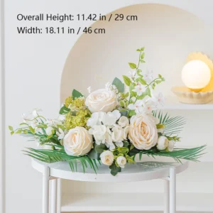 Size diagram for ivory rose palm artificial rose fern table centerpiece collection