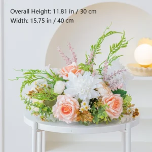 Size diagram for peach asymmetric artificial rose fern table centerpiece collection