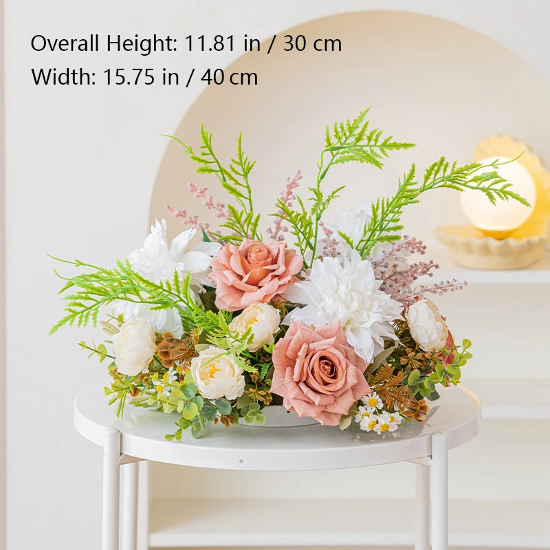 Size diagram for peach fern artificial rose fern table centerpiece collection