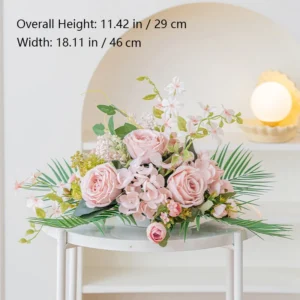 Size diagram for pink rose palm artificial rose fern table centerpiece collection