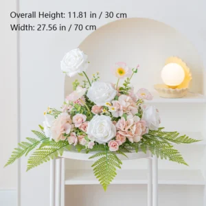 Size diagram for pink white fern artificial rose fern table centerpiece collection
