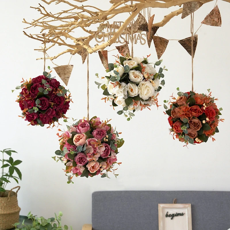 Available colors for artificial rose hydrangea flower kissing ball