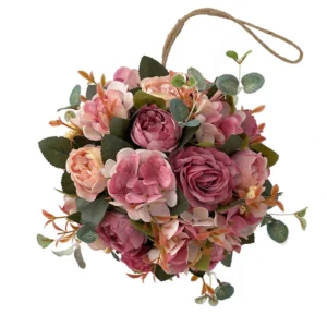 Size diagram for pink artificial rose hydrangea flower kissing ball