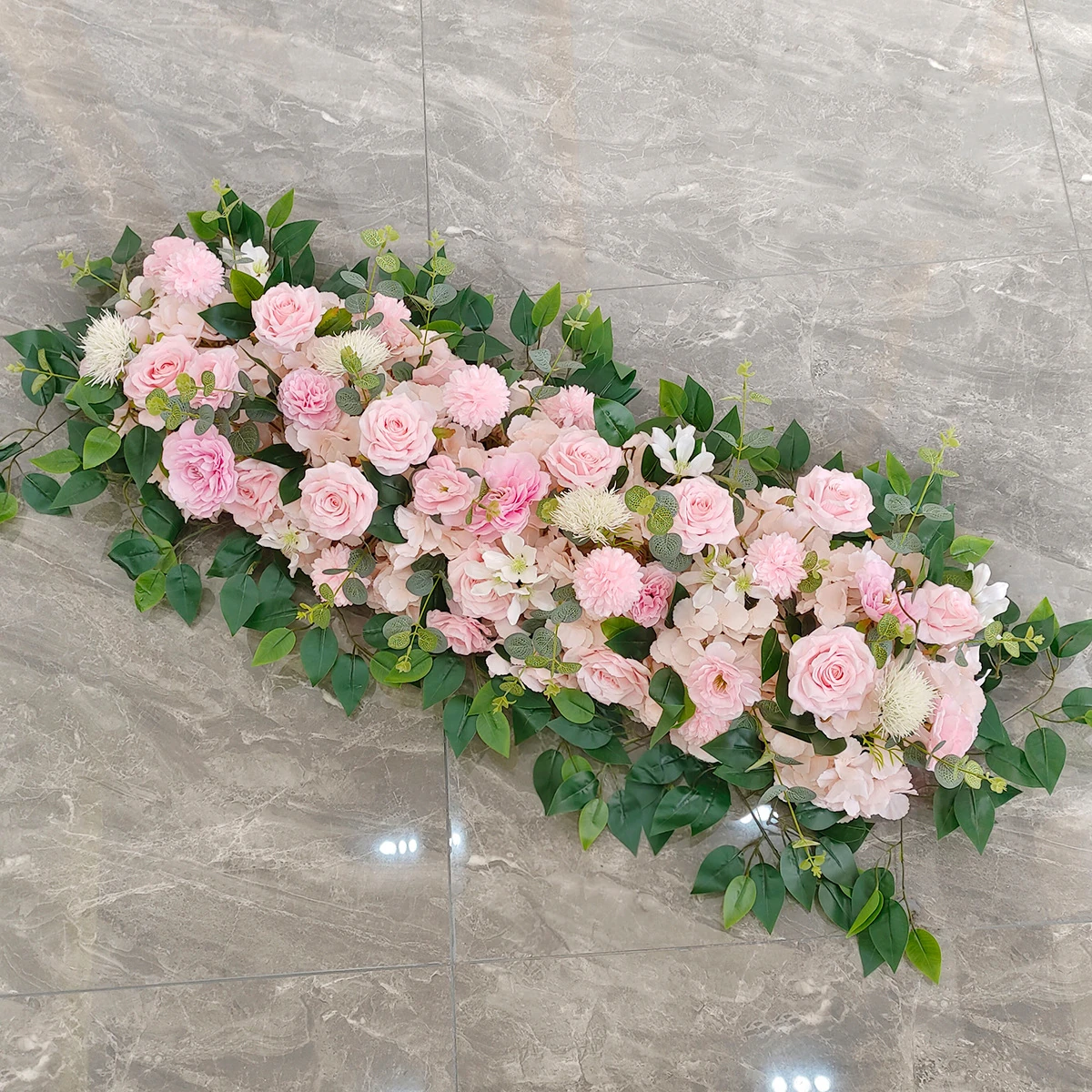 Blush Pink artificial rose hydrangea long table flower arrangement