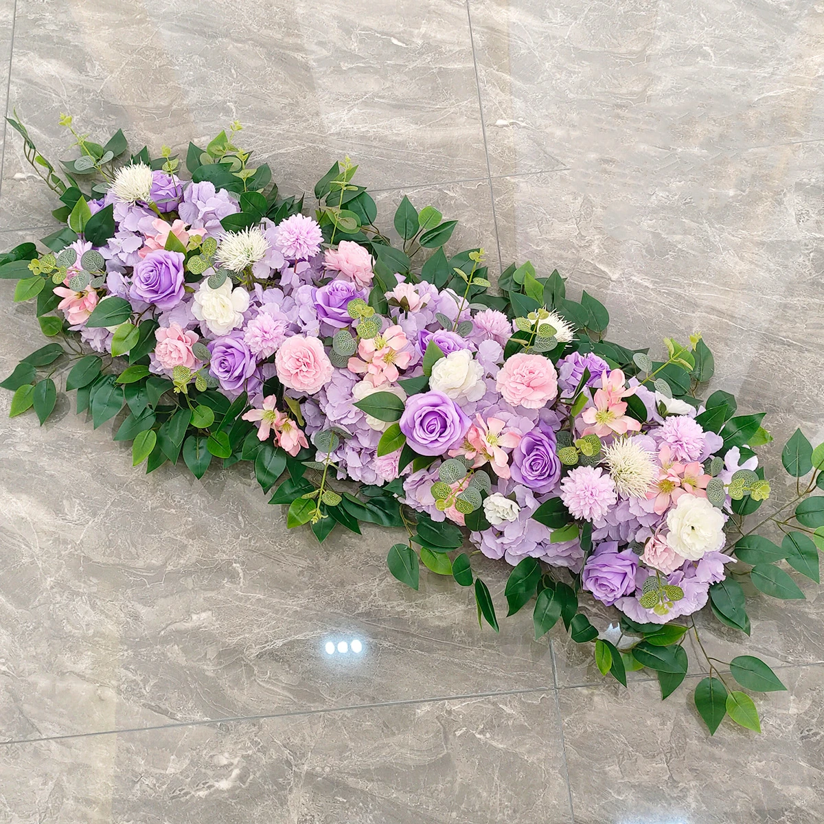 Lavender artificial rose hydrangea long table flower arrangement
