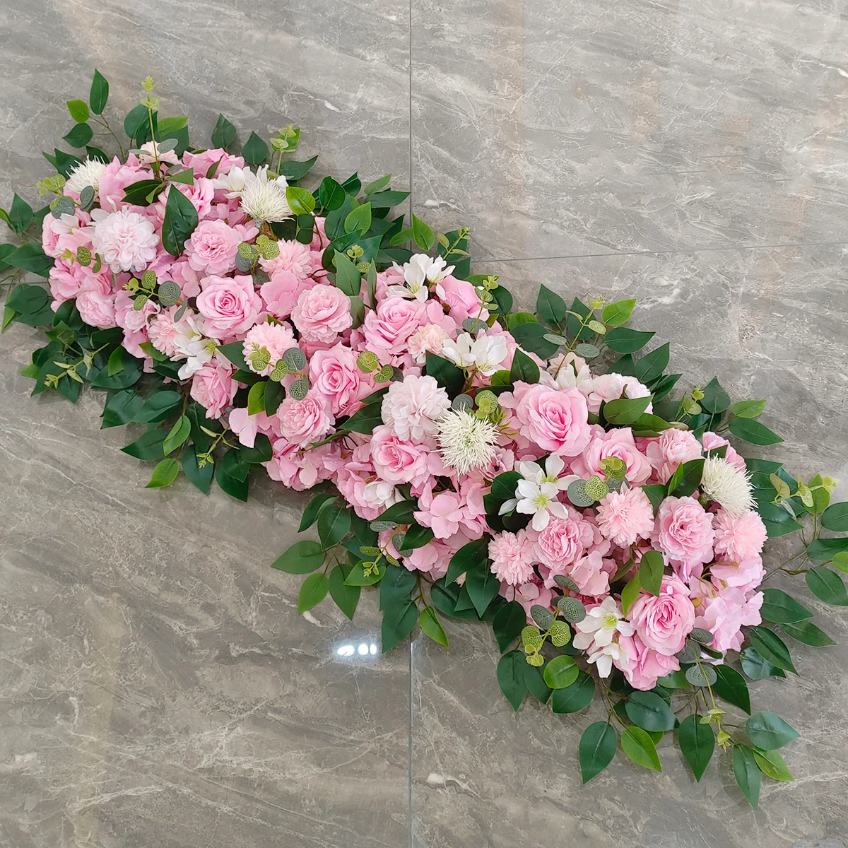 Pink artificial rose hydrangea long table flower arrangement