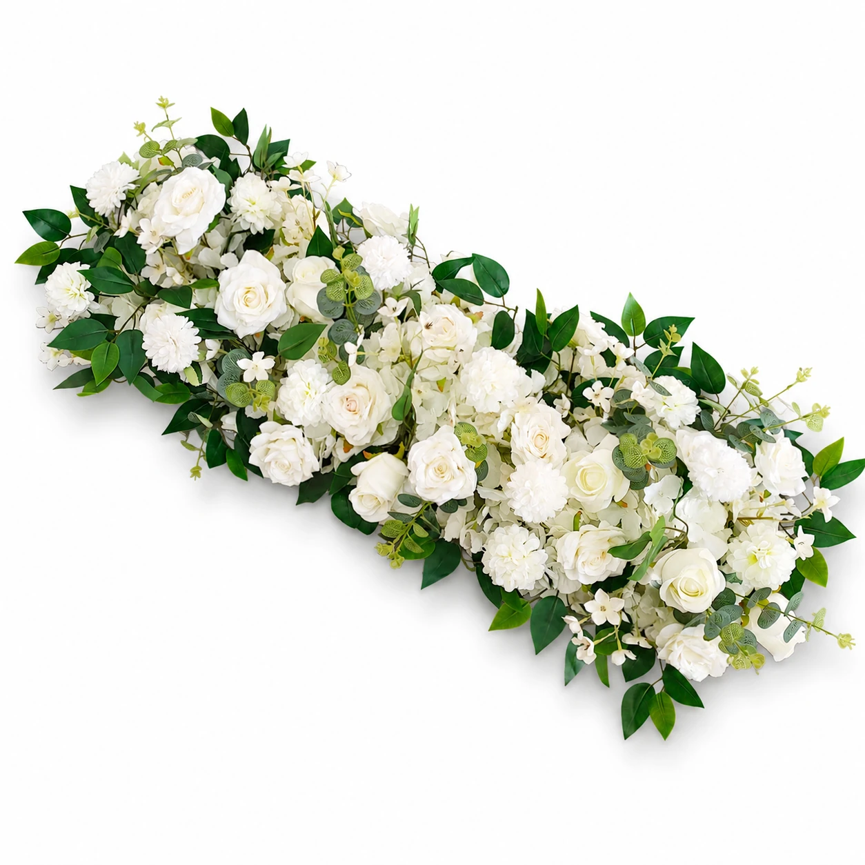 Hortensia rose artificielle blanche, arrangement floral de table longue