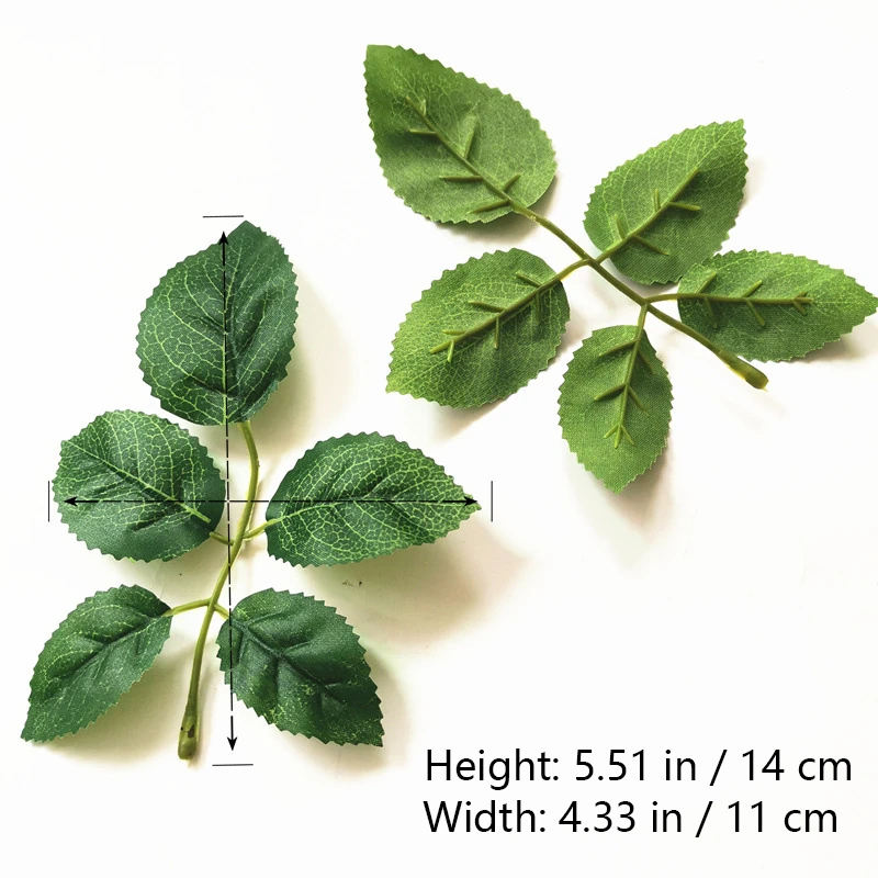 Specification diagram for five leaf artificial Rose Leaf Spray Collection
