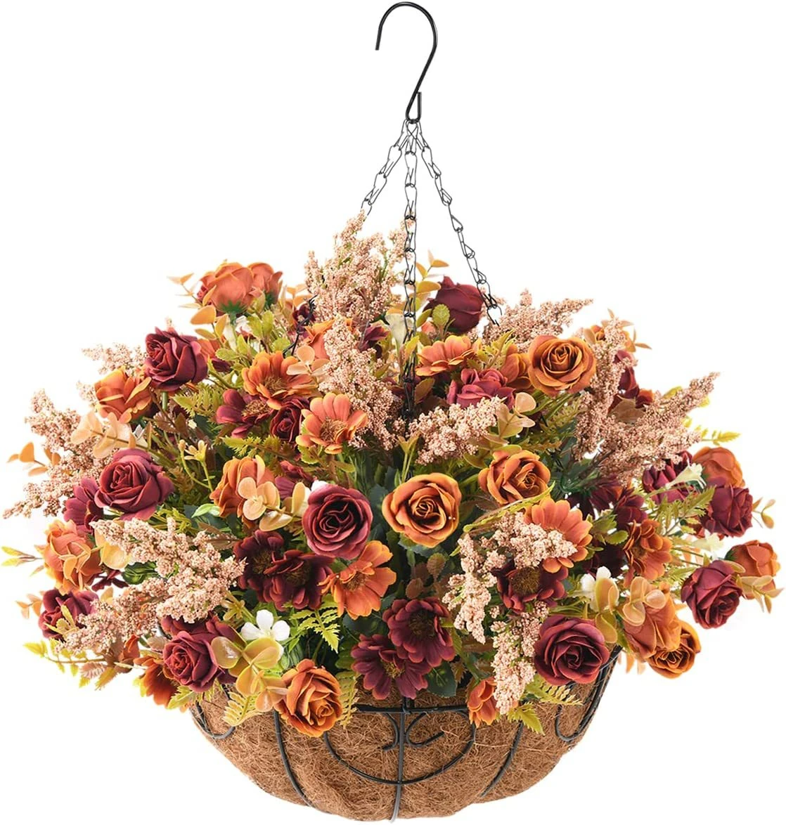 Herbst orangefarbener künstlicher Rosen-Lisianthus-Hängekorb