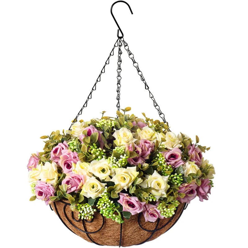 lavender cream artificial rose lisianthus hanging basket