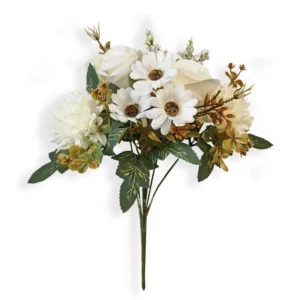 Ivory white artificial rose mixed flower bouquet with daisy-like blooms