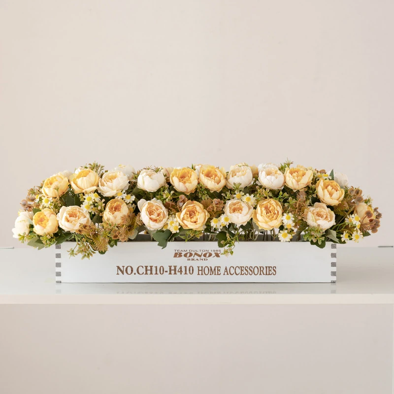 champagne artificial rose ranunculus flower box centerpiece