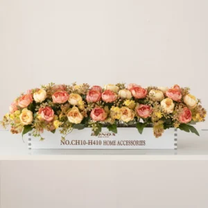 coral pink artificial rose ranunculus flower box centerpiece