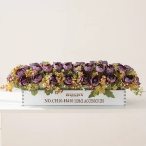 deep purple artificial rose ranunculus flower box centerpiece