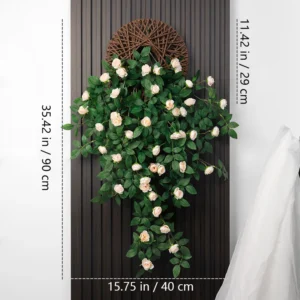 Size diagram for blush artificial rose wall hanging basket