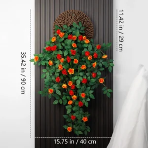 Size diagram for orange artificial rose wall hanging basket