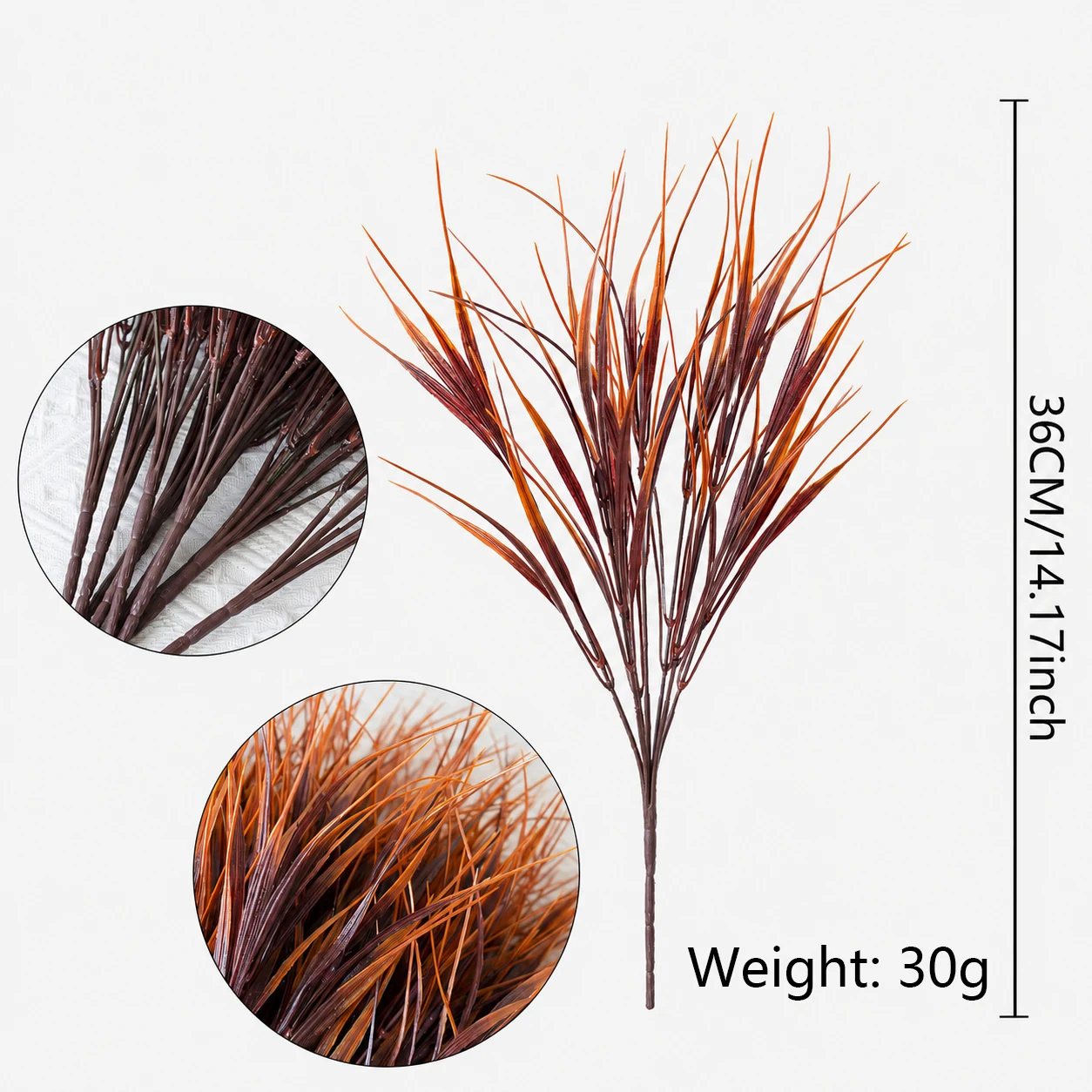 Size diagram for 36 cm autumn red artificial grass bush