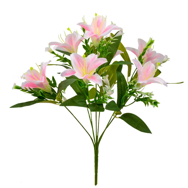 Light Pink artificial Seven-Head Lily Flower Bush, 40 cm