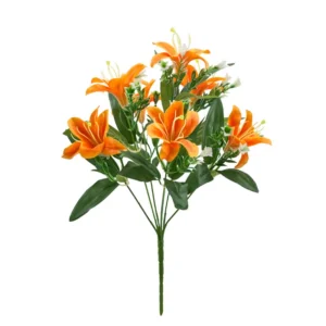 Orange artificial Seven-Head Lily Flower Bush, 40 cm