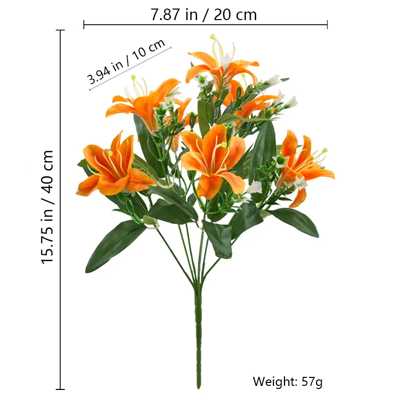 Specification diagram for orange artificial Seven-Head Lily Flower Bush