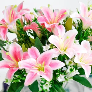 Close-up of pink artificial Seven-Head Lily Flower Bush