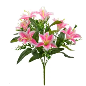 Pink artificial Seven-Head Lily Flower Bush, 40 cm