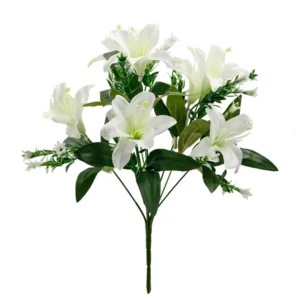 White artificial Seven-Head Lily Flower Bush, 40 cm