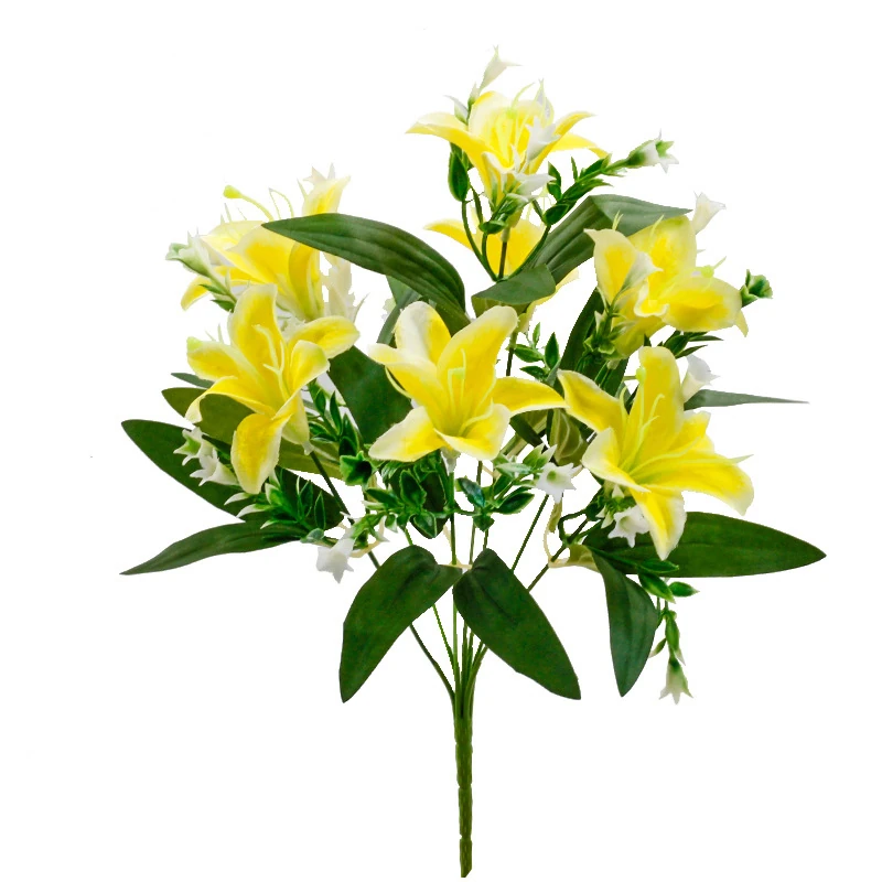 Yellow artificial Seven-Head Lily Flower Bush, 40 cm