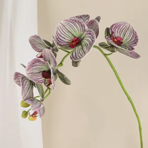 Alternate view of striped purple artificial seven-head phalaenopsis orchid stem