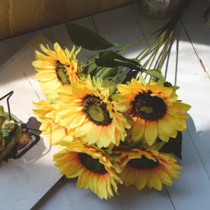 Artificial Seven-Head Sunflower Bush arranged for decorative display