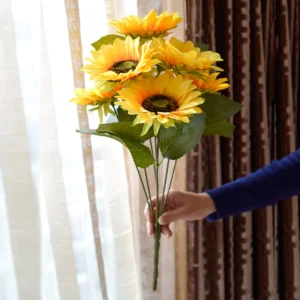Artificial Seven-Head Sunflower Bush arranged for decorative display