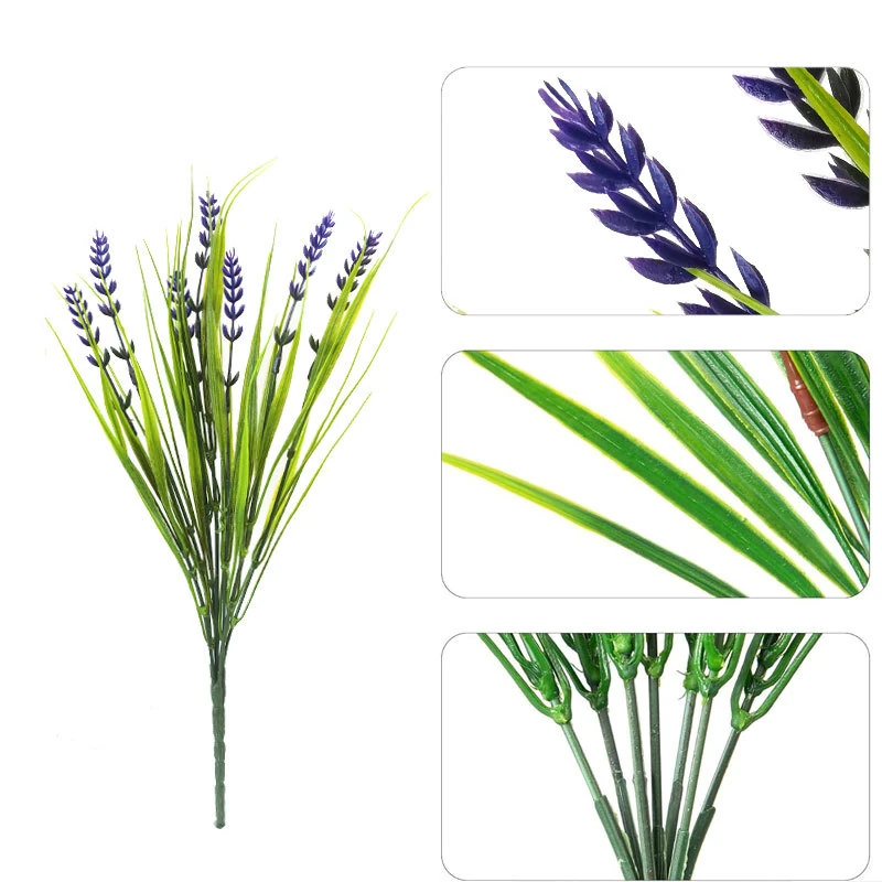 Blue artificial Seven-Stem Lavender Flower Bush, 35 cm