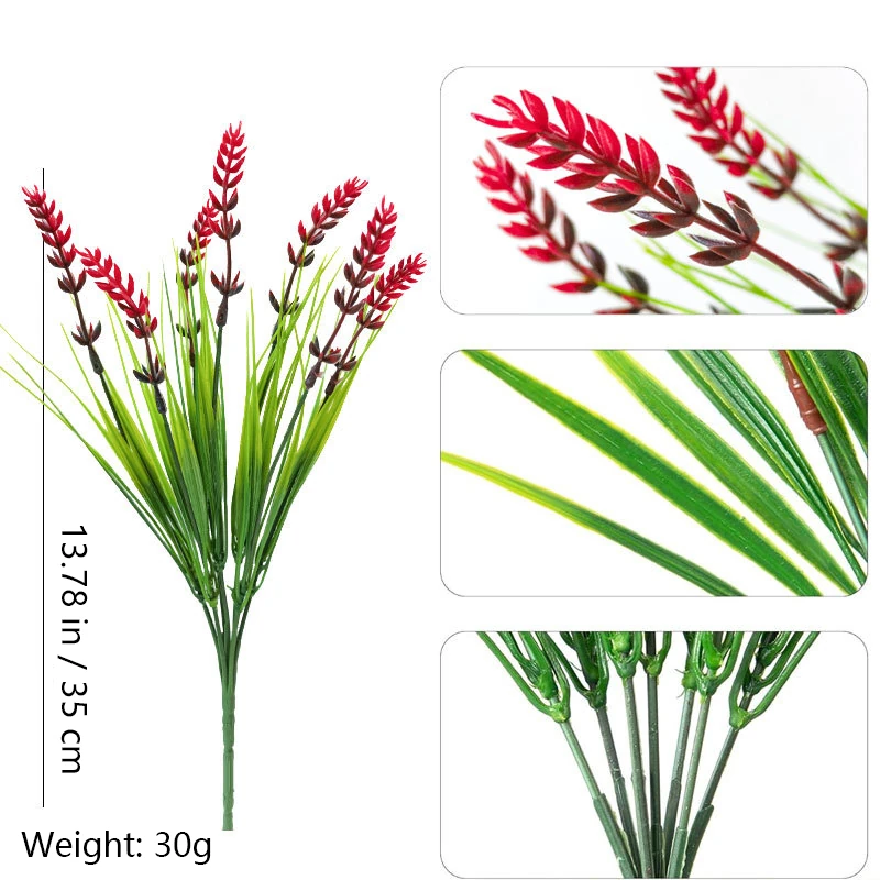 Specification diagram for red artificial Seven-Stem Lavender Flower Bush
