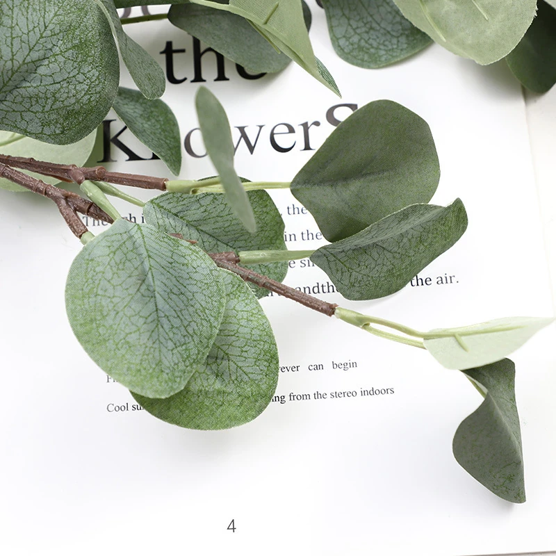 Close-up of artificial silver dollar eucalyptus branch