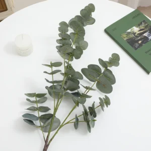 Close-up of artificial silver dollar eucalyptus spray