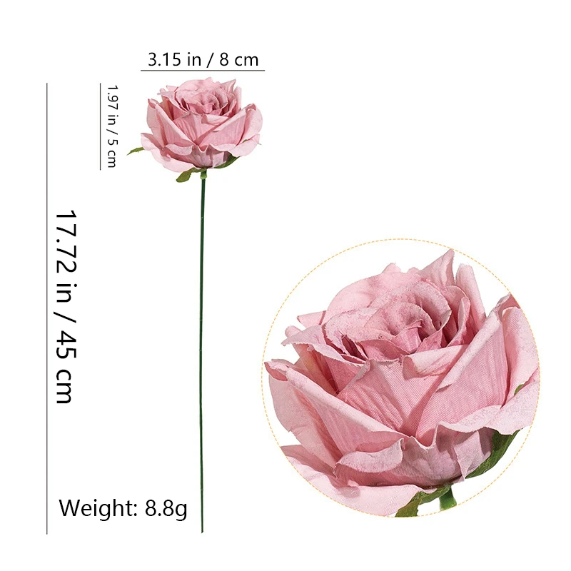 Specification diagram for rose pink artificial Single Rose Flower Stem