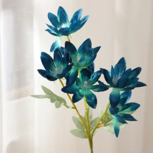 Close-up of blue flower detail for artificial six-head snow lotus flower stem