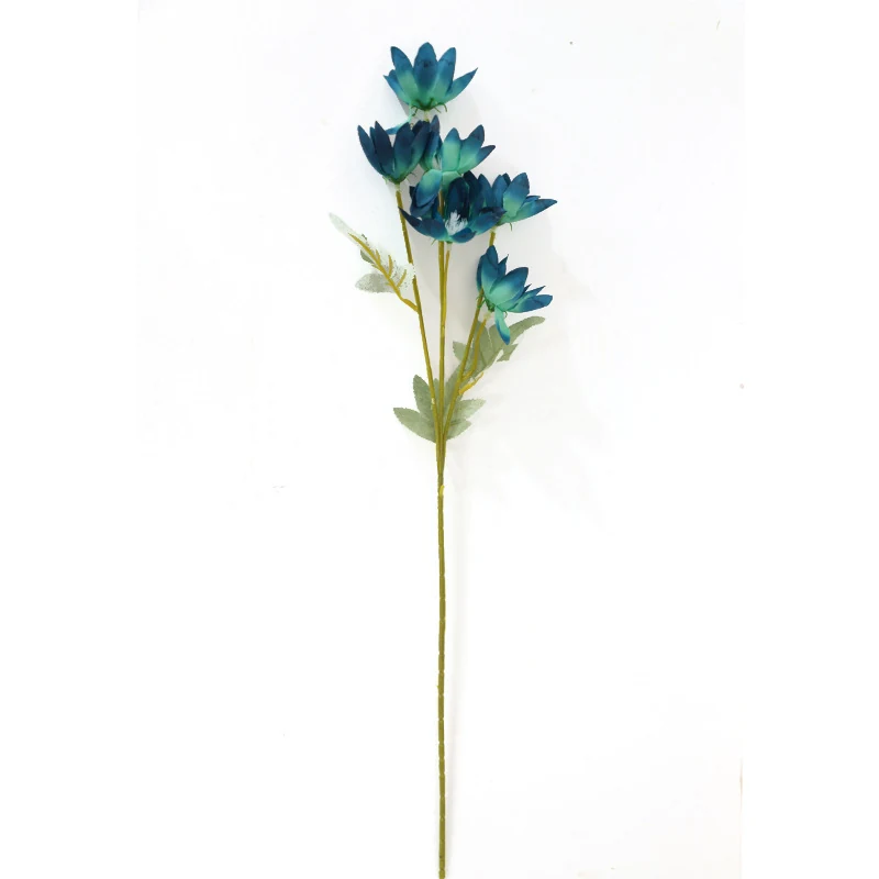 Blue artificial six-head snow lotus flower stem