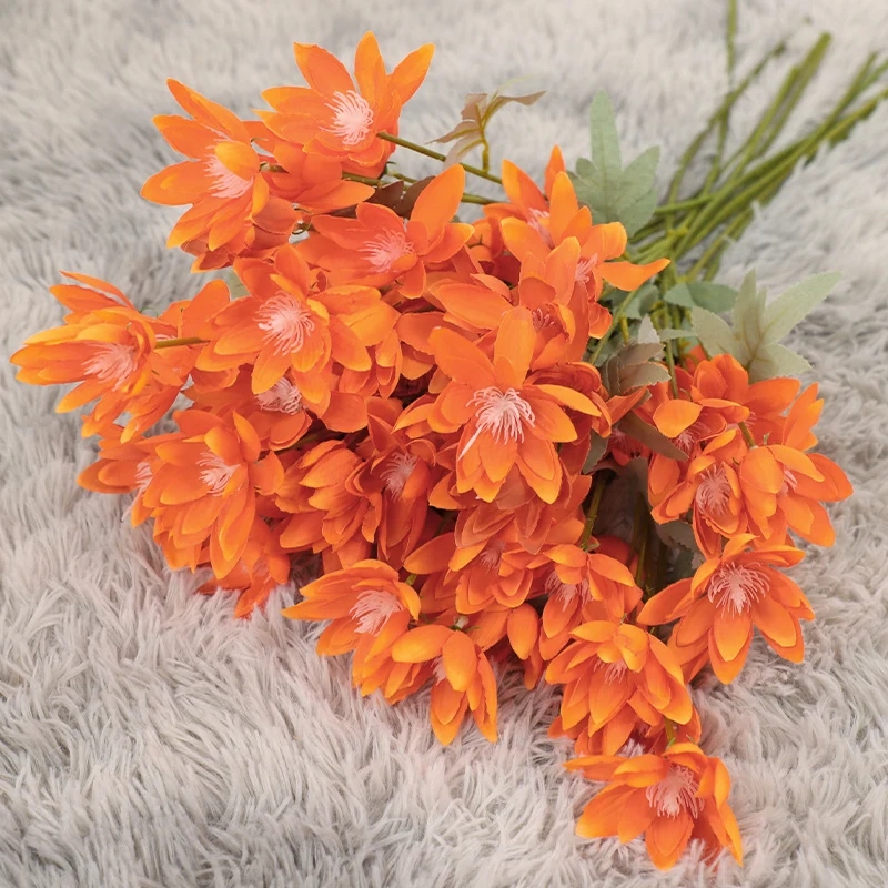 Orange Yellow artificial six-head snow lotus flower stem