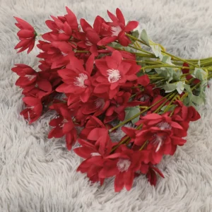 Red artificial six-head snow lotus flower stem