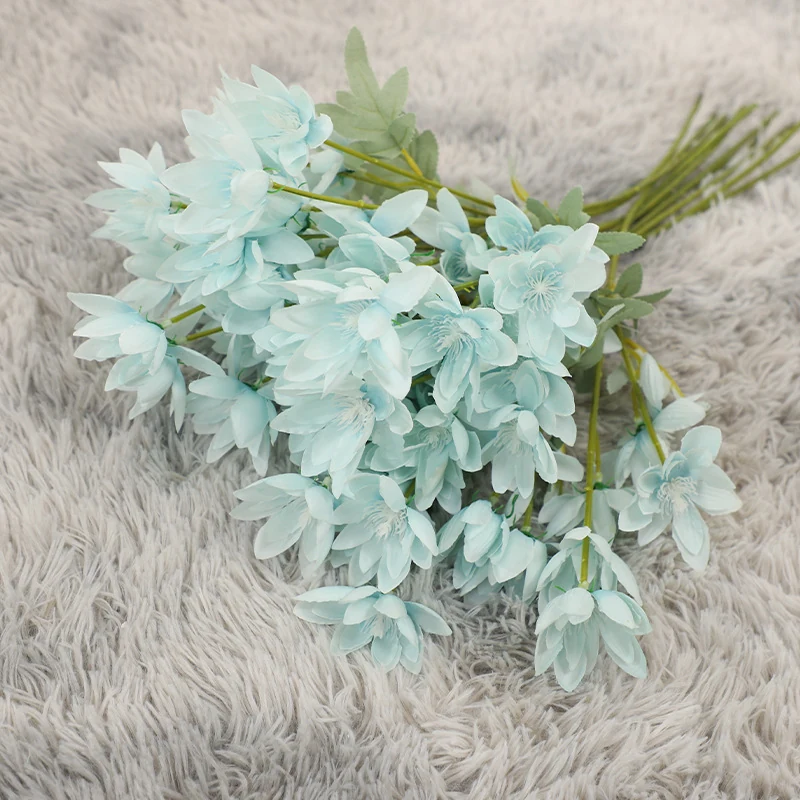 Sky Blue artificial six-head snow lotus flower stem
