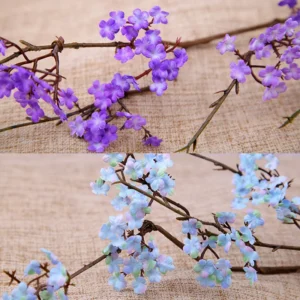 Close-up of purple blue detail for artificial small blossom branch
