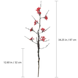 Size diagram for red artificial small blossom branch
